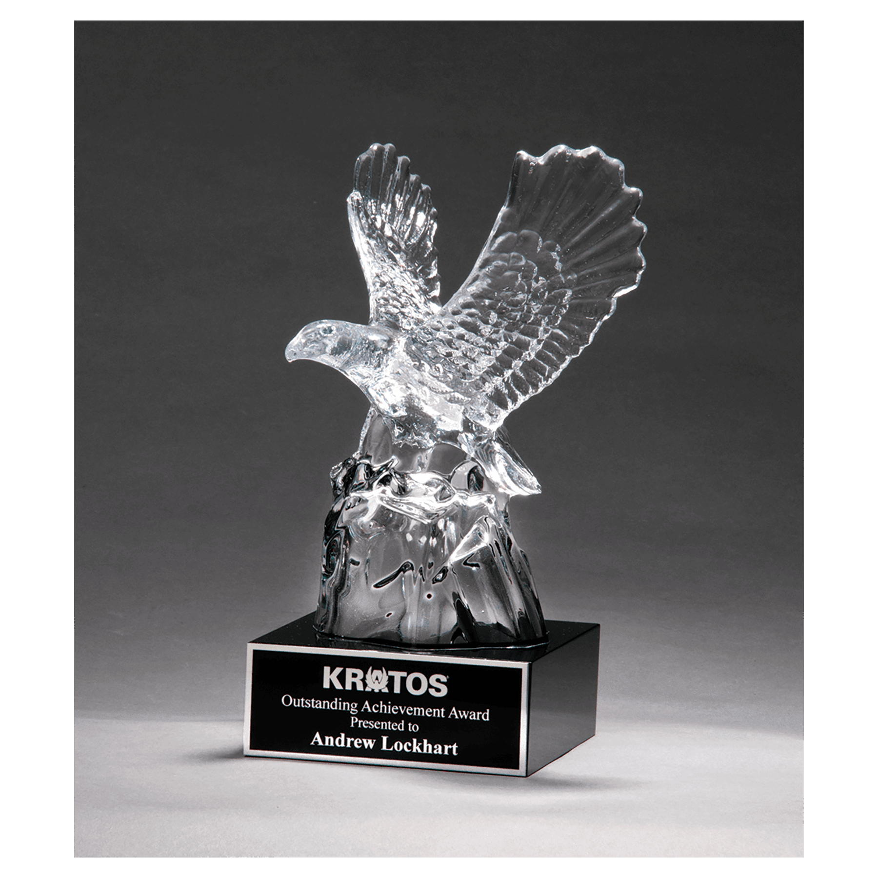 4 1/2" x 9 1/2" Carved Crystal Eagle on Crystal Base + Aluminum Plate