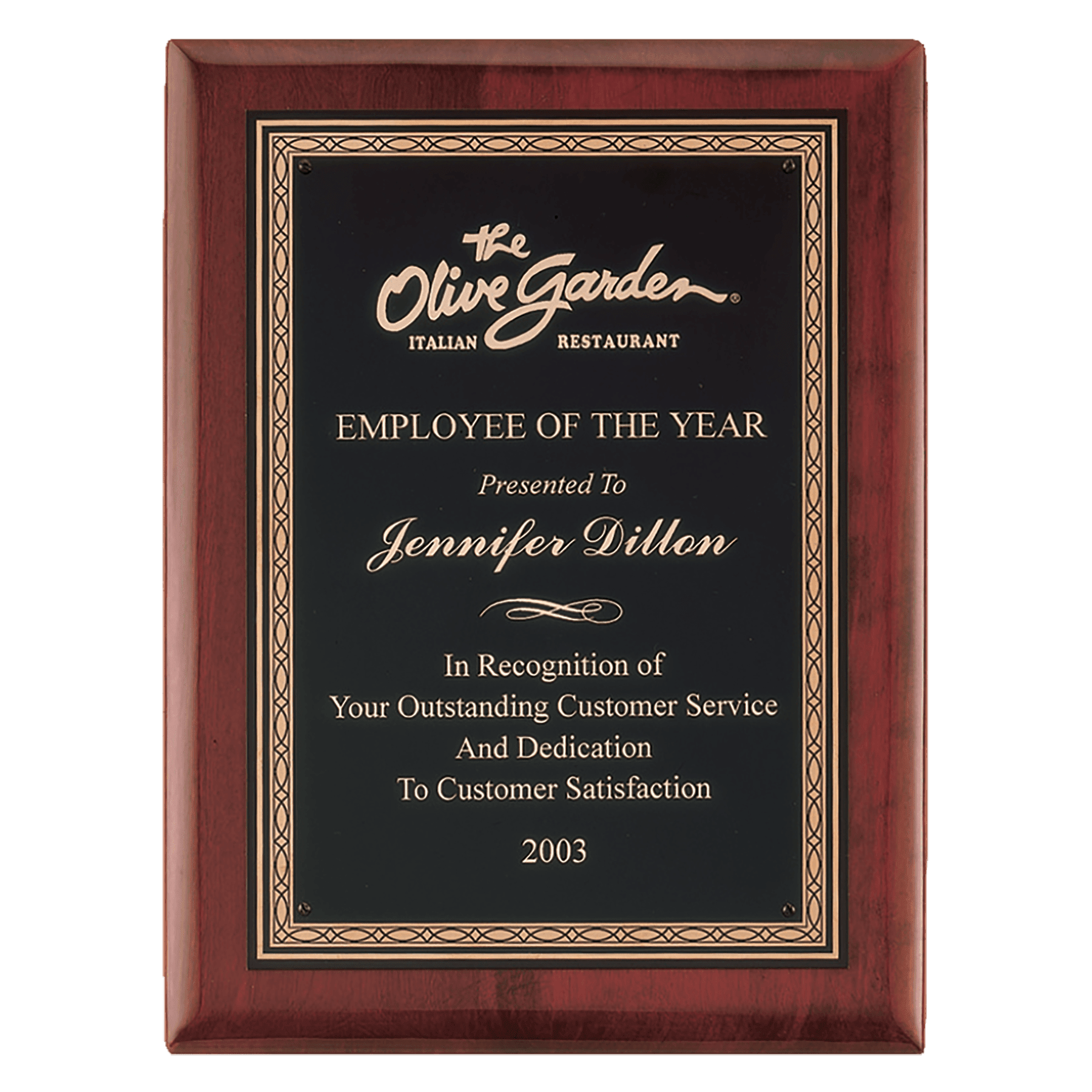 10 1/2" x 13" Airflyte Premium Rosewood Piano Finish Plaque with Gold Border Laserable Brass Plate