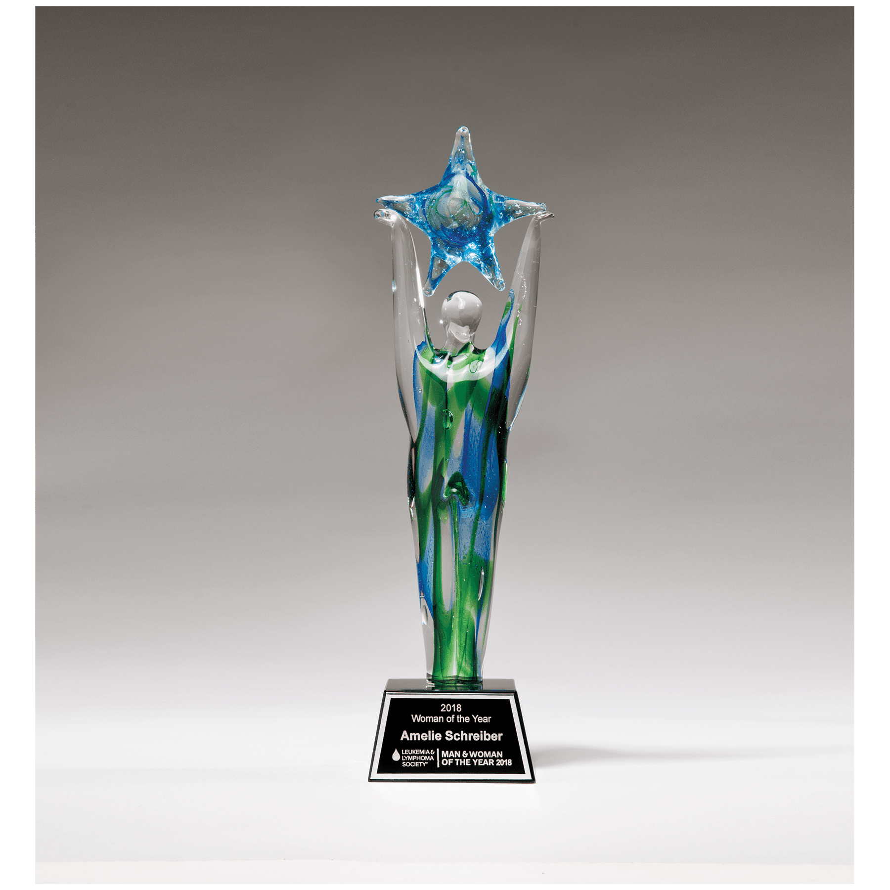 11 1/2" Star Achiever Art Glass on Clear Glass Base