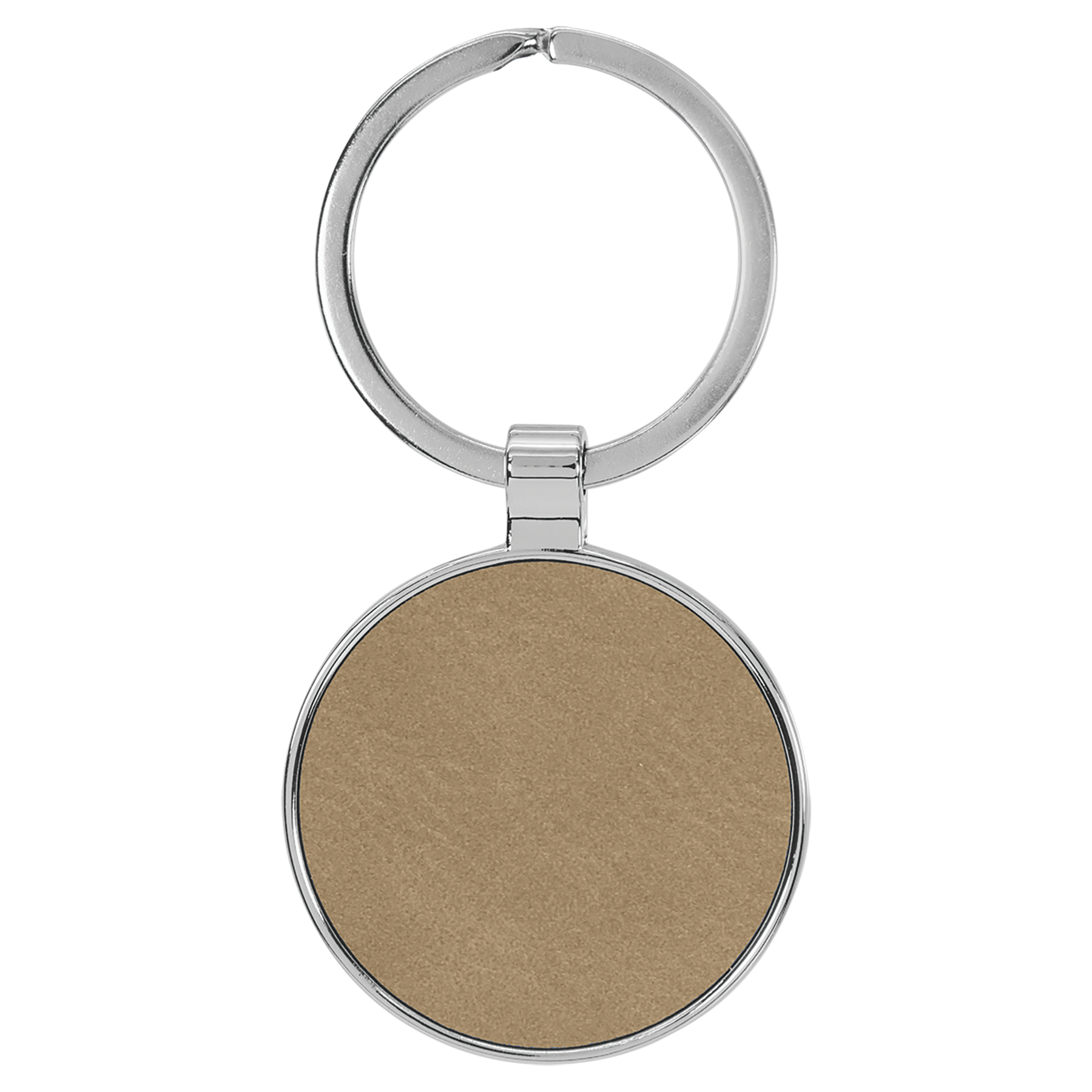 1 1/2" Laserable Leatherette/Metal Light Round Keychain