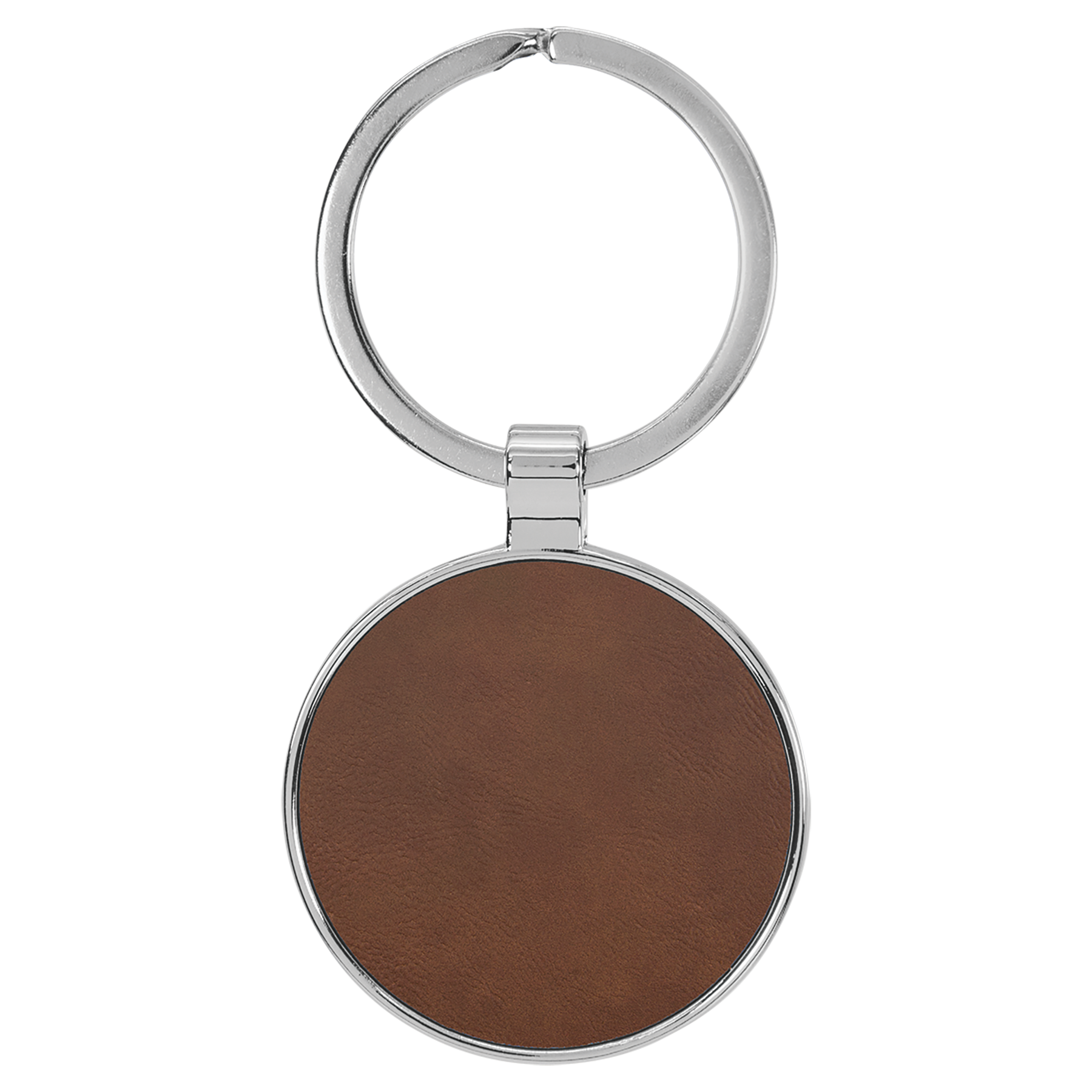 1 1/2" Laserable Leatherette/Metal Dark Round Keychain