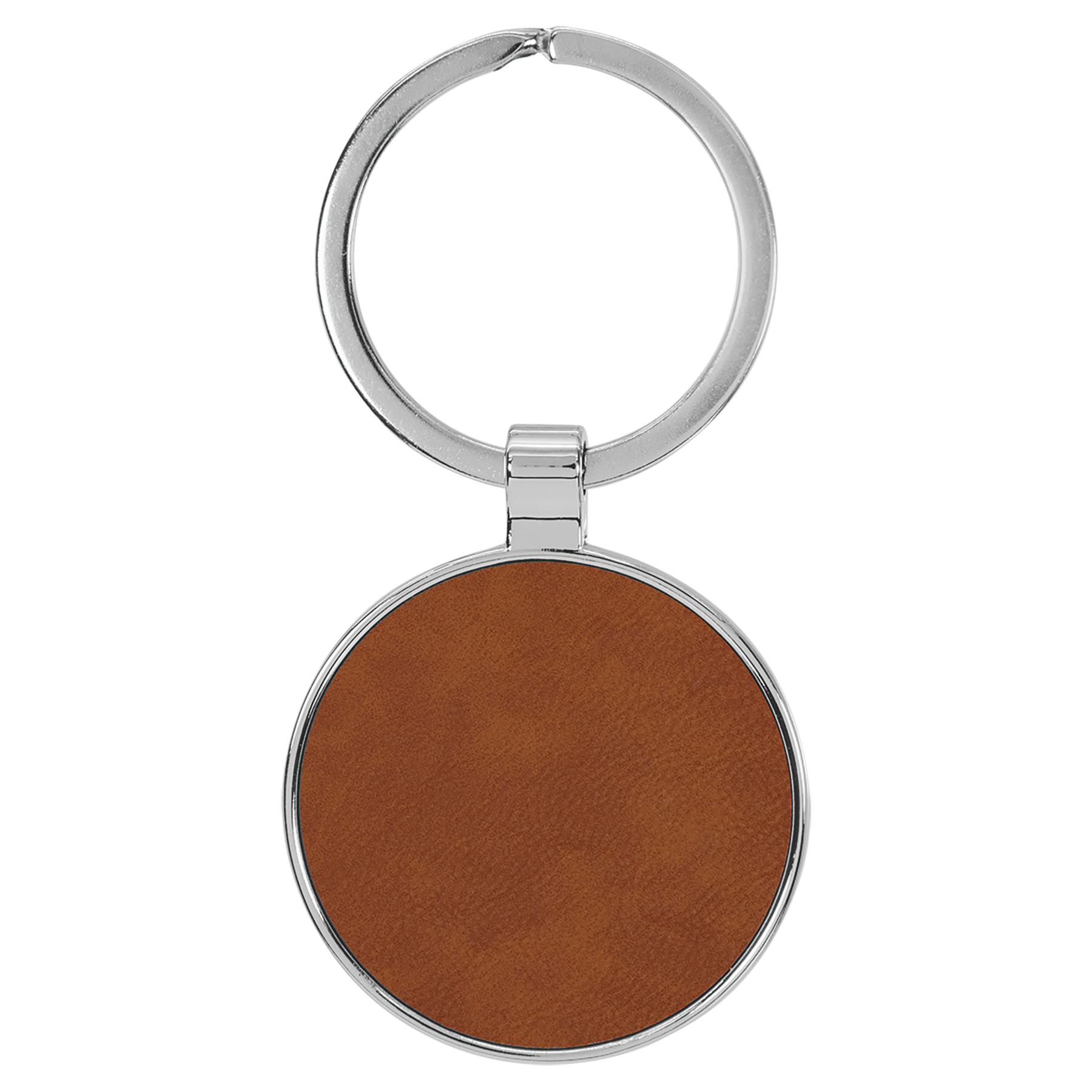 1 1/2" Laserable Leatherette/Metal Rawhide Round Keychain