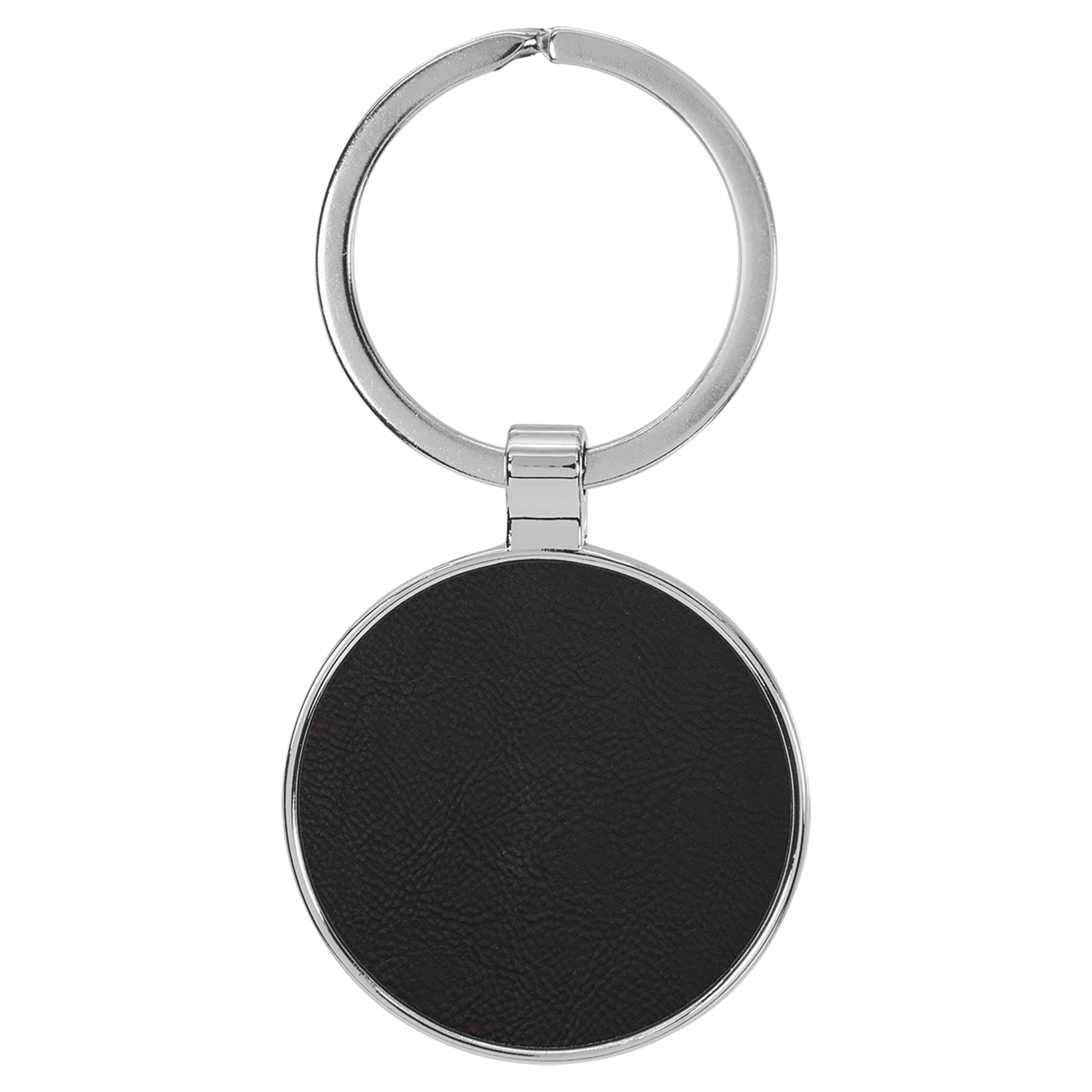 1 1/2" Laserable Leatherette/Metal/Silver Round Keychain