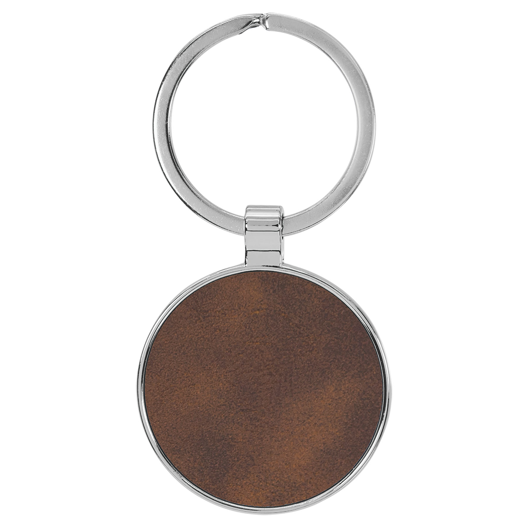 1 1/2" Laserable Leatherette/Metal Rustic/Silver Round Keychain
