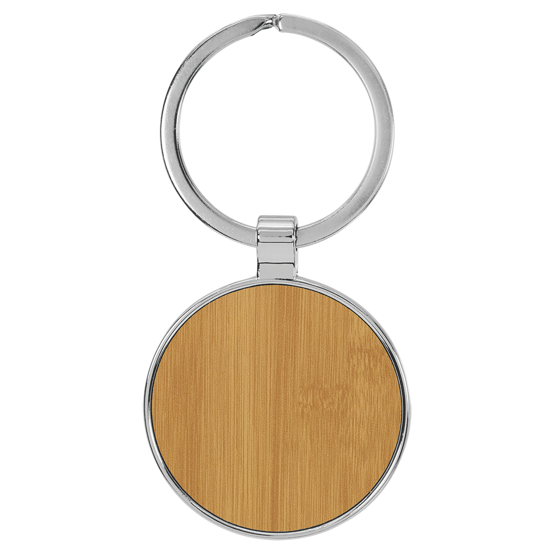 1 1/2" Laserable Leatherette/Metal Bamboo Round Keychain